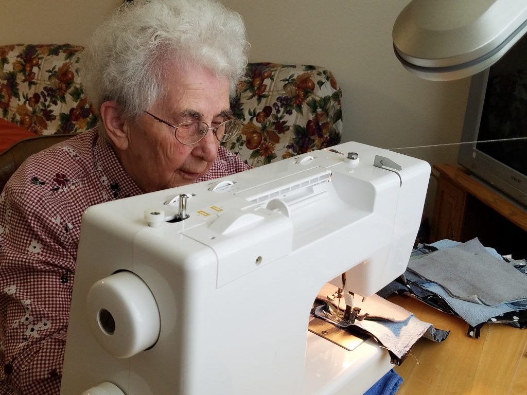 Marion Schadewald sewing